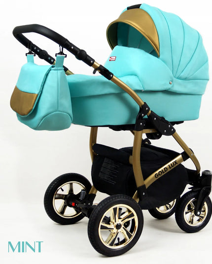 Vaikiškas vežimėlis 3in1 BabyLux GOLD LUX lopšys sportinė dalis automobilinė kėdutė