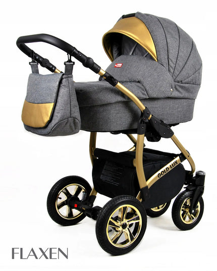 Vaikiškas vežimėlis 3in1 BabyLux GOLD LUX lopšys sportinė dalis automobilinė kėdutė