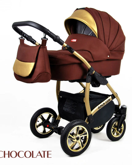 Vaikiškas vežimėlis 3in1 BabyLux GOLD LUX lopšys sportinė dalis automobilinė kėdutė