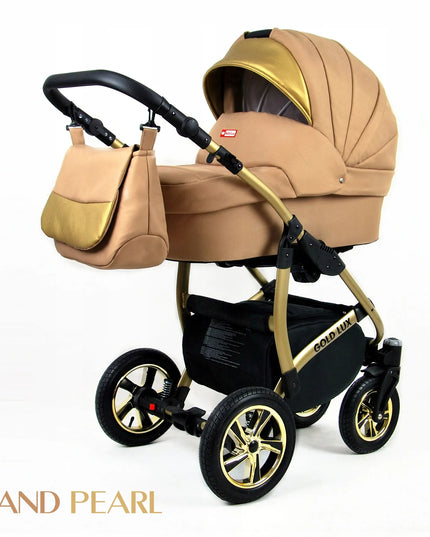 Vaikiškas vežimėlis 3in1 BabyLux GOLD LUX lopšys sportinė dalis automobilinė kėdutė