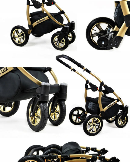 Vaikiškas vežimėlis 3in1 BabyLux GOLD LUX lopšys sportinė dalis automobilinė kėdutė