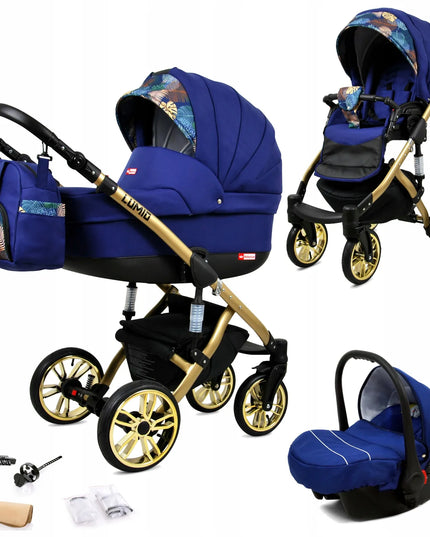 Vaikiškas vežimėlis 3in1 BabyLux Lumio su lopšiu, sportine dalimi ir automobiline kėdute