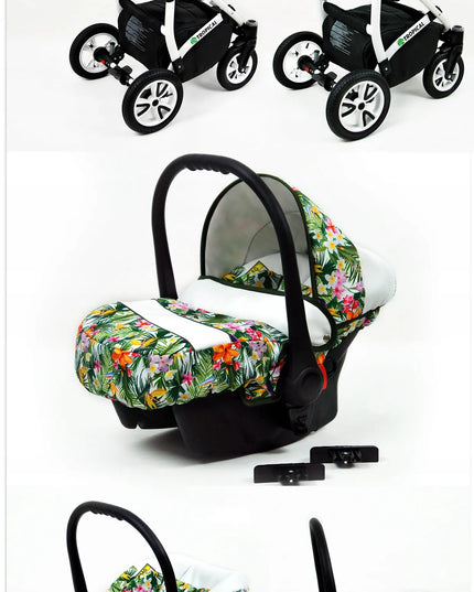 Vaikiškas vežimėlis 3w1 BabyLux TROPICAL lopšys sportinukas automobilinė kėdutė