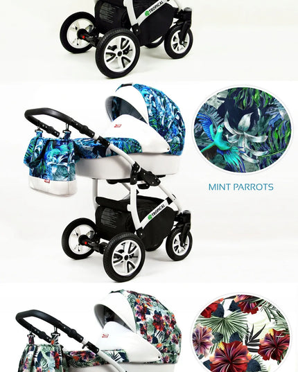 Vaikiškas vežimėlis 3w1 BabyLux TROPICAL lopšys sportinukas automobilinė kėdutė