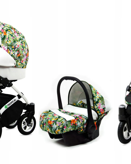 Vaikiškas vežimėlis 3w1 BabyLux TROPICAL lopšys sportinukas automobilinė kėdutė