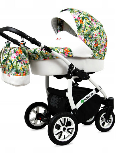 Vaikiškas vežimėlis 3w1 BabyLux TROPICAL lopšys sportinukas automobilinė kėdutė