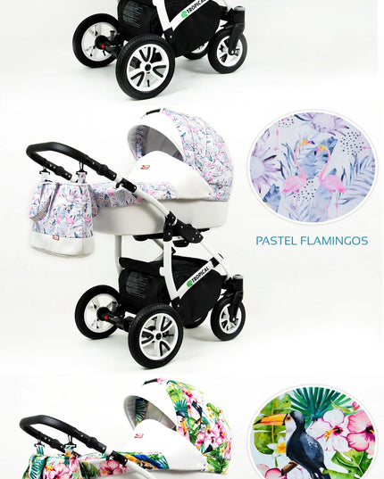 Vaikiškas vežimėlis 3w1 BabyLux TROPICAL lopšys sportinukas automobilinė kėdutė