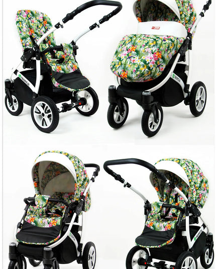 Vaikiškas vežimėlis 3w1 BabyLux TROPICAL lopšys sportinukas automobilinė kėdutė