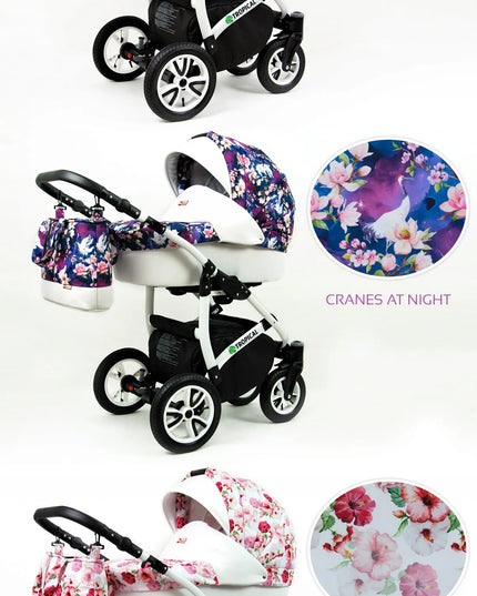 Vaikiškas vežimėlis 3w1 BabyLux TROPICAL lopšys sportinukas automobilinė kėdutė