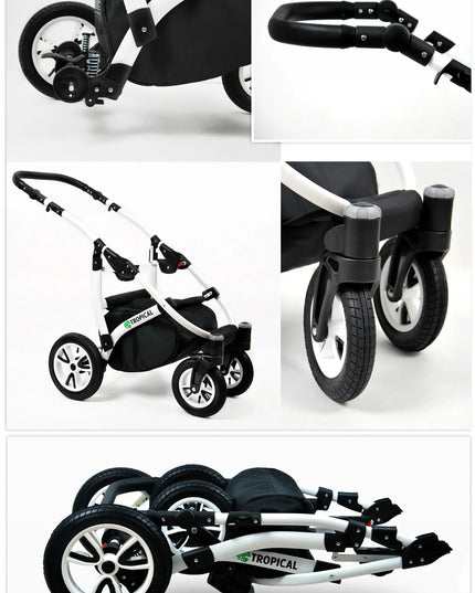 Vaikiškas vežimėlis 3w1 BabyLux TROPICAL lopšys sportinukas automobilinė kėdutė