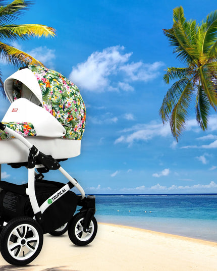 Vaikiškas vežimėlis 3w1 BabyLux TROPICAL lopšys sportinukas automobilinė kėdutė