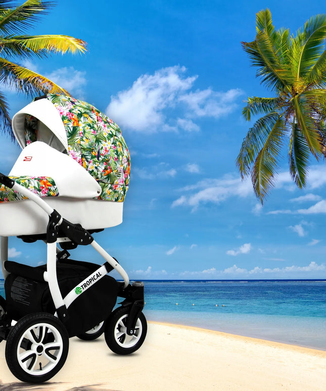 Vaikiškas vežimėlis 3w1 BabyLux TROPICAL lopšys sportinukas automobilinė kėdutė