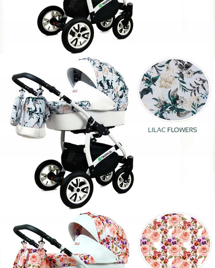 Vaikiškas vežimėlis 3w1 BabyLux TROPICAL lopšys sportinukas automobilinė kėdutė