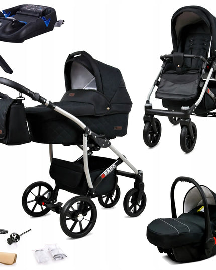 Vaikiškas vežimėlis 4-viename BabyLux Qbaro: lopšys, sportinė dalis, kėdutė ir ISOFIX bazė