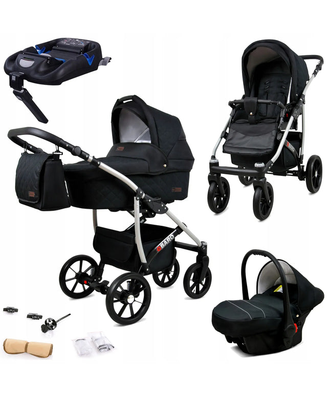 Vaikiškas vežimėlis 4-viename BabyLux Qbaro: lopšys, sportinė dalis, kėdutė ir ISOFIX bazė
