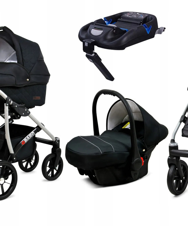 Vaikiškas vežimėlis 4-viename BabyLux Qbaro: lopšys, sportinė dalis, kėdutė ir ISOFIX bazė