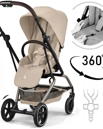Vaikiškas vežimėlis CYBEX Eezy S Twist+ 2 '2026, dideli ratai, besisukanti 360° sėdynė, smėlio spalvos
