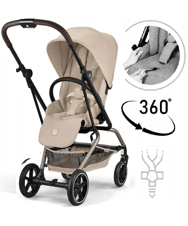 Vaikiškas vežimėlis CYBEX Eezy S Twist+ 2 '2026, dideli ratai, besisukanti 360° sėdynė, smėlio spalvos