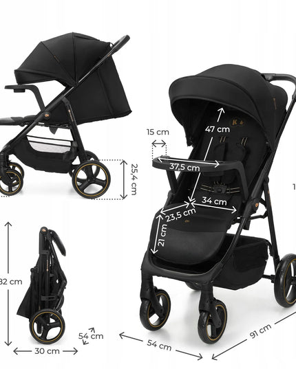 Vaikiškas vežimėlis Kinderkraft TRIG 3, iki 22 kg, su padėklu, lengvas, sulankstomas, dideli ratai