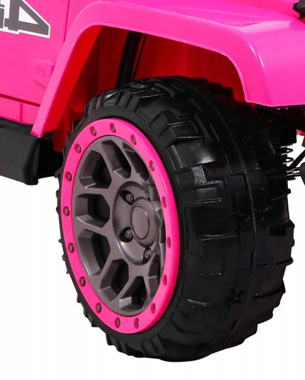 Vaikiškas visureigis Full Time 4WD 4x4 rožinis su nuotolinio valdymo pulteliu, garso sistema ir LED