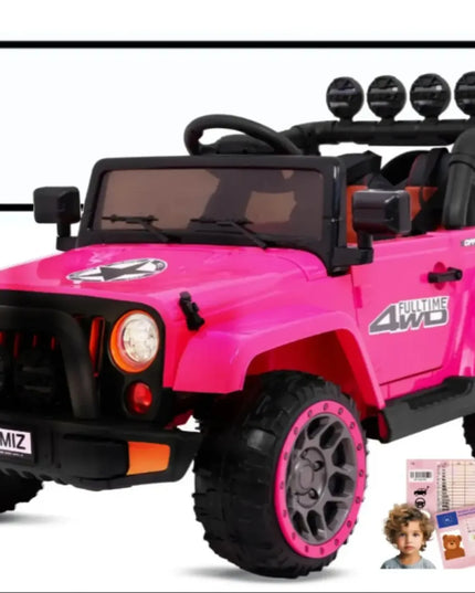 Vaikiškas visureigis Full Time 4WD 4x4 rožinis su nuotolinio valdymo pulteliu, garso sistema ir LED
