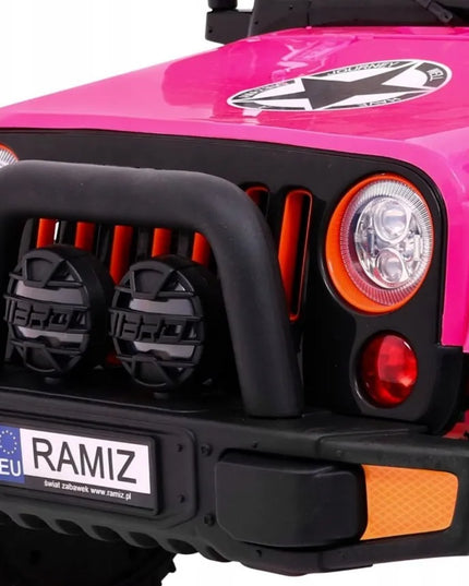 Vaikiškas visureigis Full Time 4WD 4x4 rožinis su nuotolinio valdymo pulteliu, garso sistema ir LED