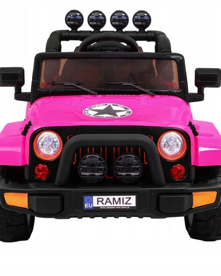 Vaikiškas visureigis Full Time 4WD 4x4 rožinis su nuotolinio valdymo pulteliu, garso sistema ir LED
