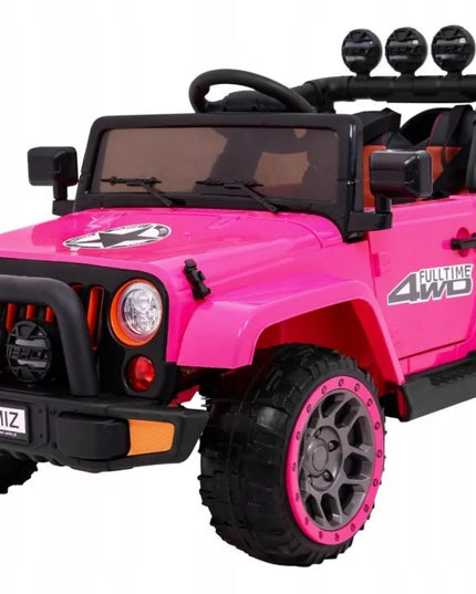 Vaikiškas visureigis Full Time 4WD 4x4 rožinis su nuotolinio valdymo pulteliu, garso sistema ir LED