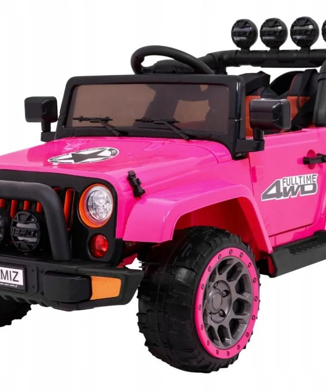 Vaikiškas visureigis Full Time 4WD 4x4 rožinis su nuotolinio valdymo pulteliu, garso sistema ir LED