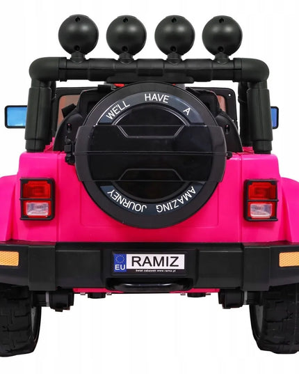 Vaikiškas visureigis Full Time 4WD 4x4 rožinis su nuotolinio valdymo pulteliu, garso sistema ir LED