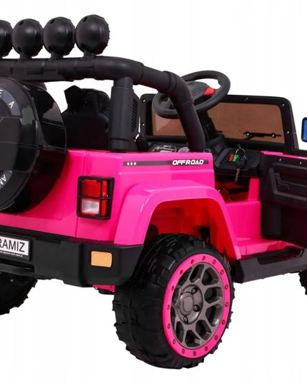 Vaikiškas visureigis Full Time 4WD 4x4 rožinis su nuotolinio valdymo pulteliu, garso sistema ir LED