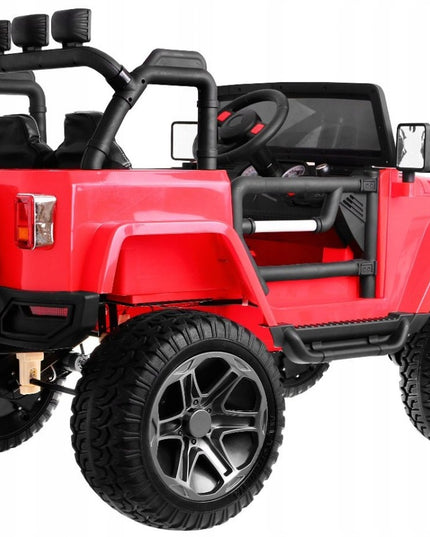 Vaikiškas visureigis Jeep Monster 4x4, raudonas + nuotolinio valdymo pultas + reguliuojama sėdynė