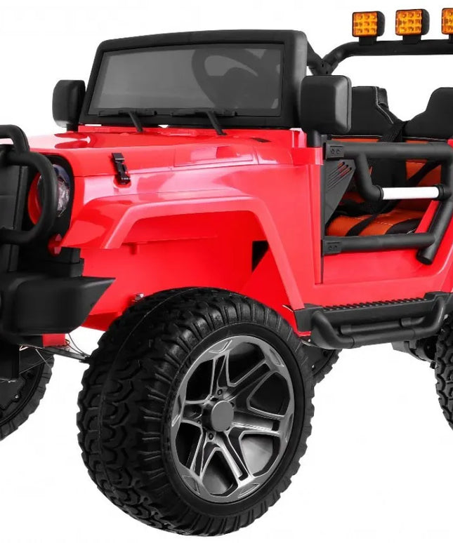 Vaikiškas visureigis Jeep Monster 4x4, raudonas + nuotolinio valdymo pultas + reguliuojama sėdynė