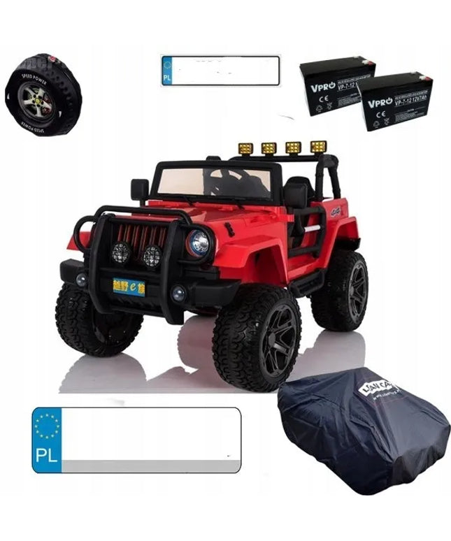 Vaikiškas visureigis Jeep Monster 4x4, raudonas + nuotolinio valdymo pultas + reguliuojama sėdynė