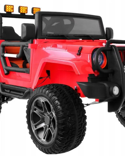 Vaikiškas visureigis Jeep Monster 4x4, raudonas + nuotolinio valdymo pultas + reguliuojama sėdynė
