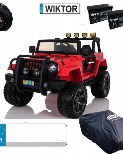 Vaikiškas visureigis Jeep Monster 4x4, raudonas + nuotolinio valdymo pultas + reguliuojama sėdynė