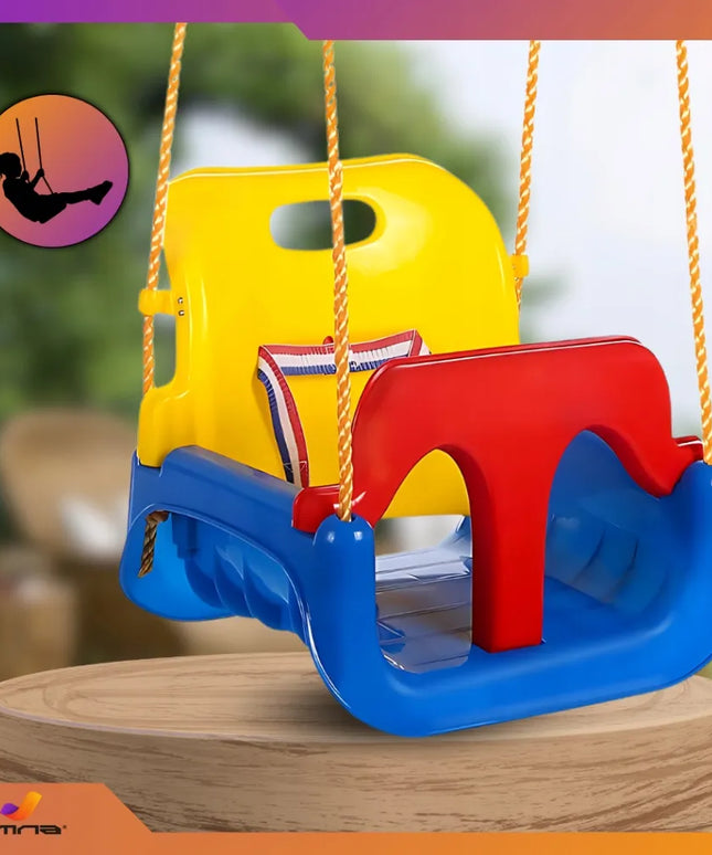 Vaikiškos 4-in-1 sūpuoklės – plastikinės, naudojimui namuose ir sode, su saugos diržais