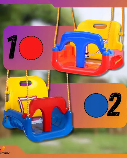 Vaikiškos 4-in-1 sūpuoklės – plastikinės, naudojimui namuose ir sode, su saugos diržais