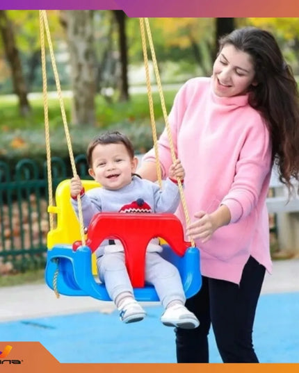 Vaikiškos 4-in-1 sūpuoklės – plastikinės, naudojimui namuose ir sode, su saugos diržais