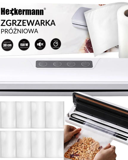 Vakuuminis maisto pakuotojas Heckermann GM-77 baltas su 28x600 cm plėvele