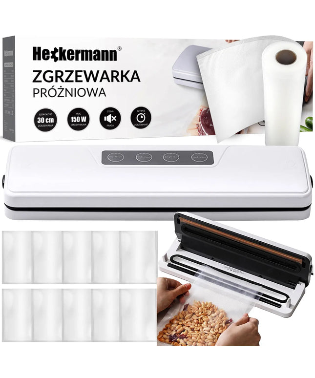 Vakuuminis maisto pakuotojas Heckermann GM-77 baltas su 28x600 cm plėvele