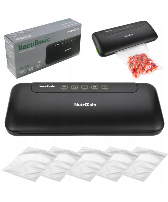 Maisto vakuumavimo aparatas NutriZein NZVS2000 VacuBasic su maišeliais – vakuuminė pakavimo mašina ilgesniam šviežumui