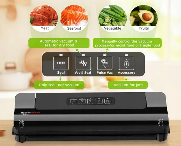 Vakuuminis pakuotojas Bonsenkitchen VS1900, juodas, 125W
