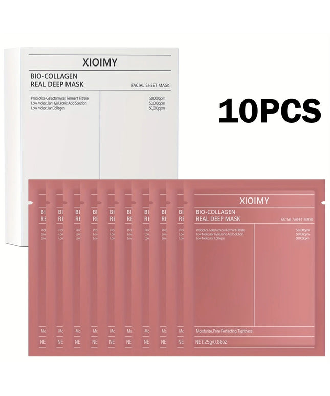 Veido kaukės su kolagenu – 10 vnt. drėkinantis ir šviesinantis rinkinys jautriai odai, be alkoholio, BIO-COLLAGEN