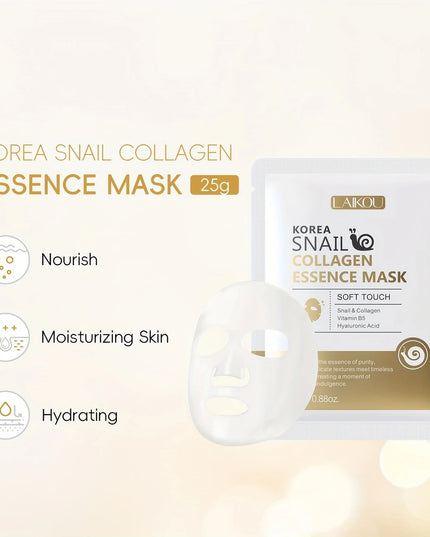 Veido kaukės su sraigių mucinu ir kolagenu – intensyviai drėkinančios, jauninančios, hipoalerginės – LAIKOU Korea 20 vnt.