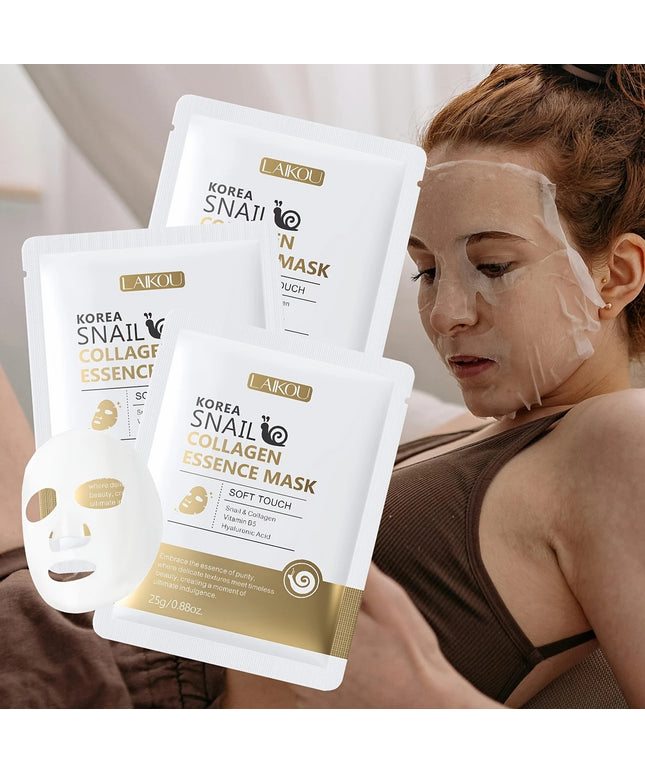 Veido kaukės su sraigių mucinu ir kolagenu – intensyviai drėkinančios, jauninančios, hipoalerginės – LAIKOU Korea 20 vnt.
