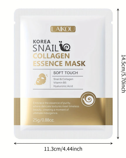 Veido kaukės su sraigių mucinu ir kolagenu – intensyviai drėkinančios, jauninančios, hipoalerginės – LAIKOU Korea 20 vnt.