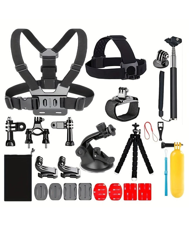 20 dalių veiksmo kameros priedų rinkinys, suderinamas su GoPro Hero 13 12 11 10 9 8 7 6 5, DJI Osmo Action 3 4 5, Insta360, SJCAM, AKASO, APEMAN – universalūs laikikliai, diržai, stovai ir tvirtinimai
