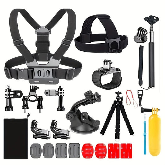 20 dalių veiksmo kameros priedų rinkinys, suderinamas su GoPro Hero 13 12 11 10 9 8 7 6 5, DJI Osmo Action 3 4 5, Insta360, SJCAM, AKASO, APEMAN – universalūs laikikliai, diržai, stovai ir tvirtinimai