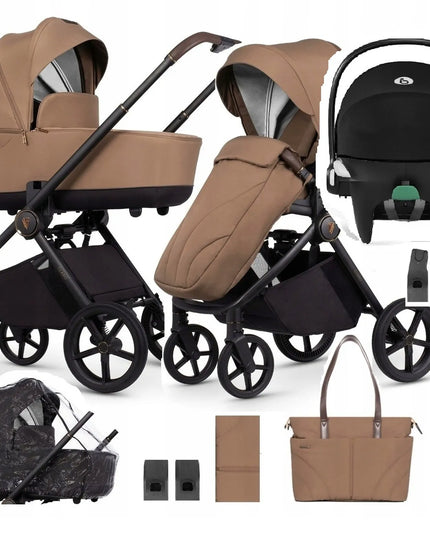 Venicci Claro lengvas 3-in-1 vežimėlis su Cybex automobiline kėdute ir priedais, Caramel